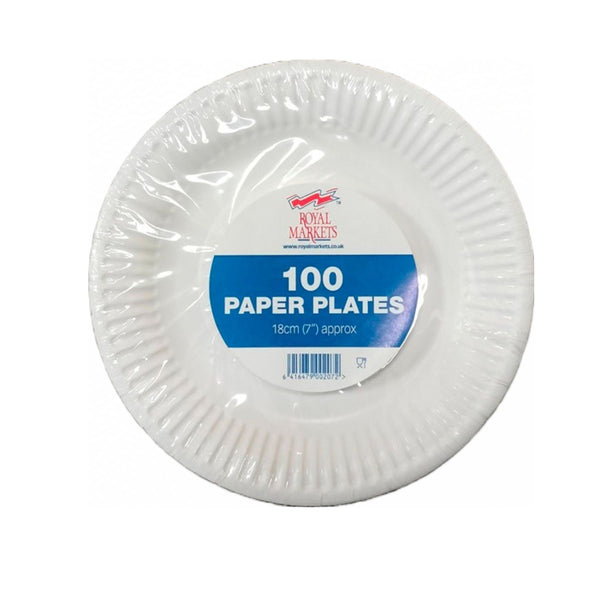 Disposable Paper Plates 7 Inch - White 100 Pack - CVPP7100