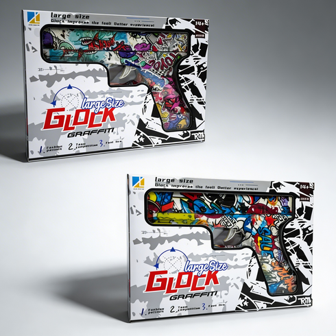 GLOCK LARGE SIZE GRAFFITI PULL BACK WATER GUN 23CM. HU9434
