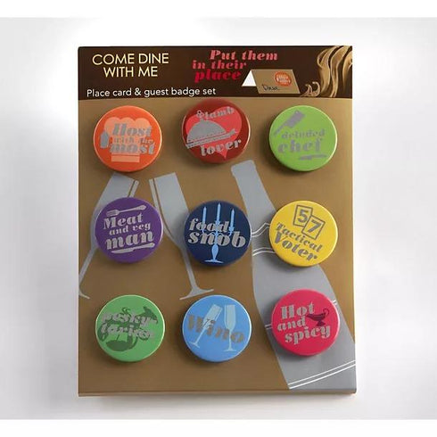 COME DINE WITH ME PLACE CARD GUEST BADGE SET. 16698