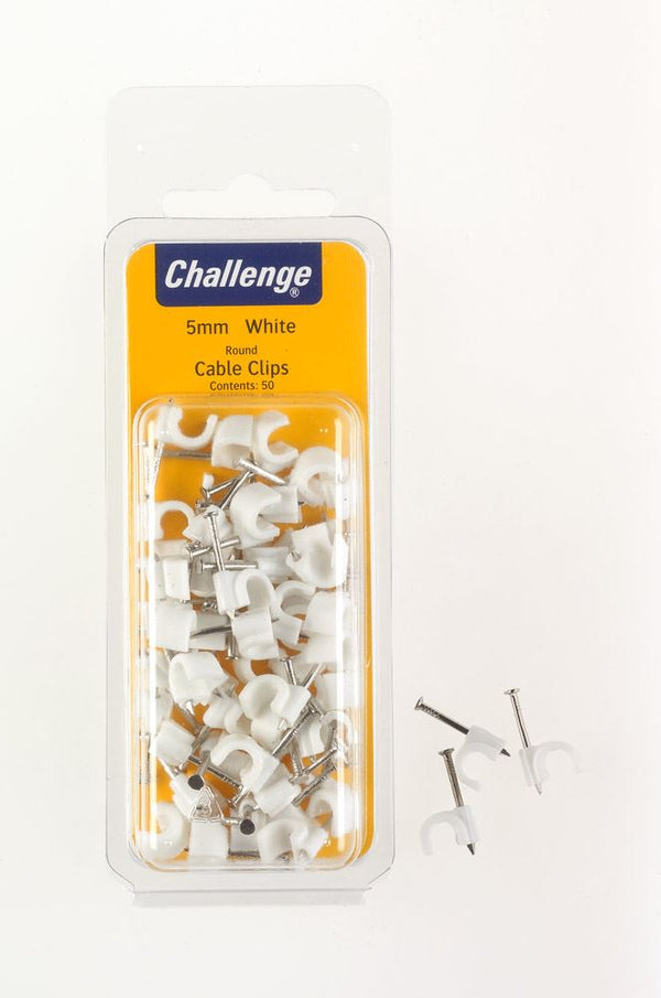 Cable Clips 5mm - White Round Cable Management 50 Pack FS40266