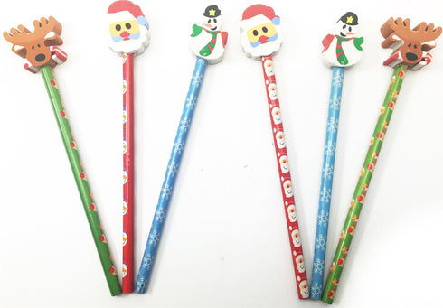 6 CHRISTMAS PENCILS WITH ERASER TOPPER REINDEER XPNL. XPCL