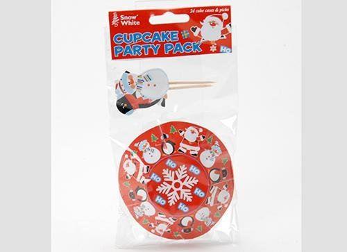 CHRISTMAS PARTY 48 CUPCAKE CASES ~ TOPPERS KIT - CUTE SANTA SNOWMAN BAUBLES XMAS DESIGN TOPPERS. 551802