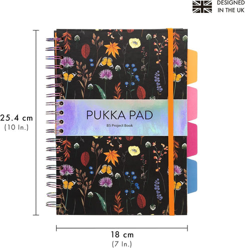 PUKKA PAD BLOOM B5 PROJECT BOOK ASSORTED SINGLE - 100 SHEETS OF 80GSM PAPER. 9494-BLM(ASST)