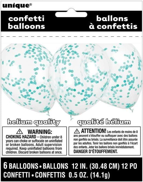 Teal Confetti Balloons - UNIQUE PARTY 12 Inch 6 Pack UNI58108