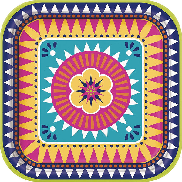 UNIQUE PARTY BOHO FIESTA SQUARE PLATE 9 8/PK. UNI73445