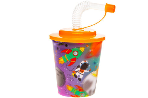 SPACE THEME 3D CUPS WITH STRAW AND LID 12/PK. LG8175