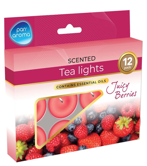 PAN AROMA SCENTED TEA LIGHTS CANDLE 12/PK - JUICY BERRIES. PAN0626
