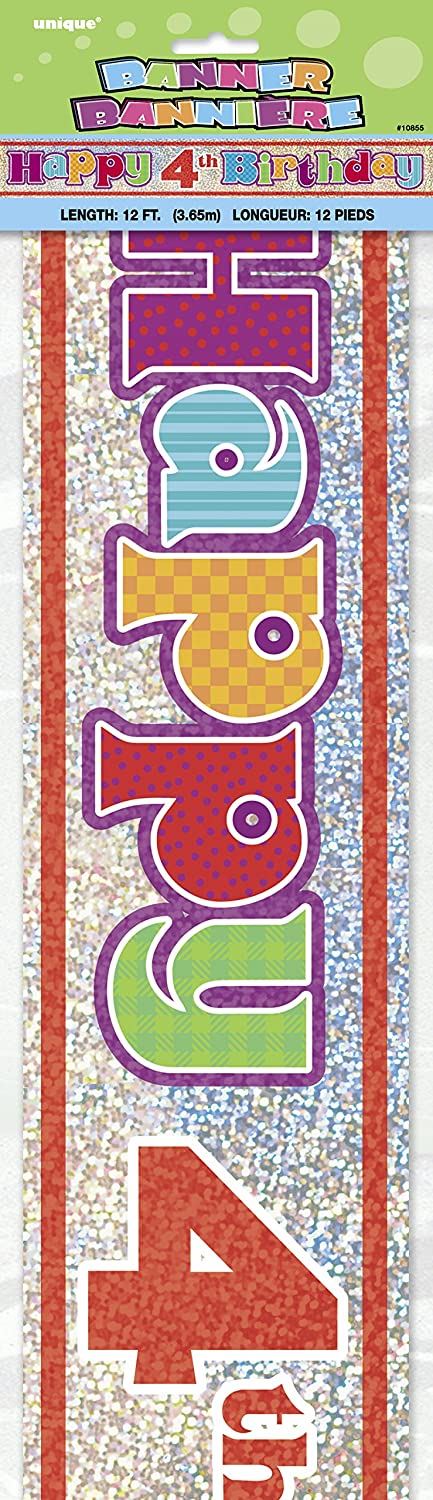4th Birthday Banner - Holographic Foil Party Decoration 12ft
