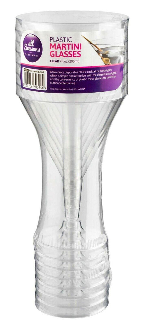 ALL SEASONS CLEAR PLASTIC MARTINI GLASSES 200ML 6/PK. Z60396