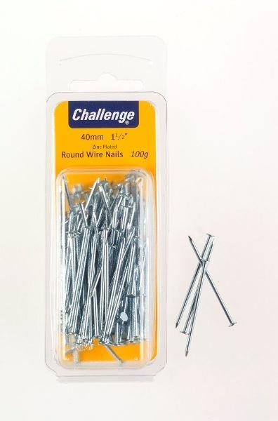 Zinc Plated Nails 40mm - Challenge Round Wire, 100g Pack FS40264