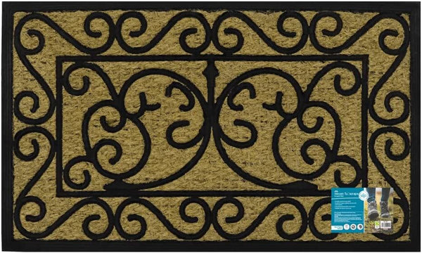 Scraper Door Mat - JVL Woven Tuffscrape 45x75cm Scroll Design