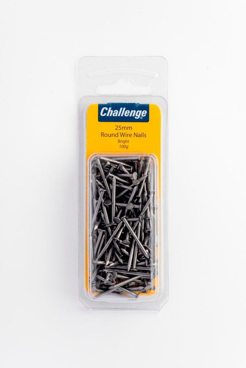 Round Wire Nails 25mm - Challenge Bright Finish 100g Pack