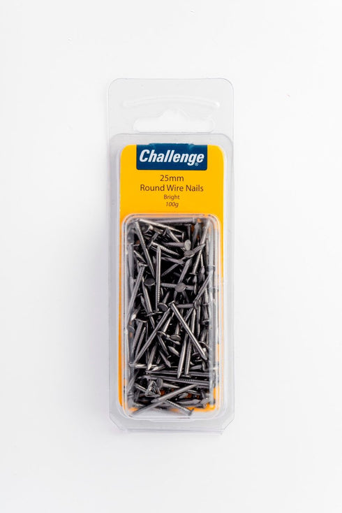 Round Wire Nails 25mm - Challenge Bright Finish 100g Pack