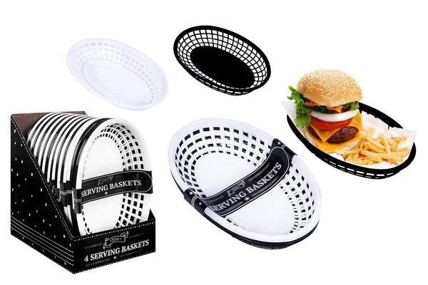 BURGER / BREAD / CHIPS PLASTIC SERVING BASKETS 23CM X 14CM 4/PK. AM2156