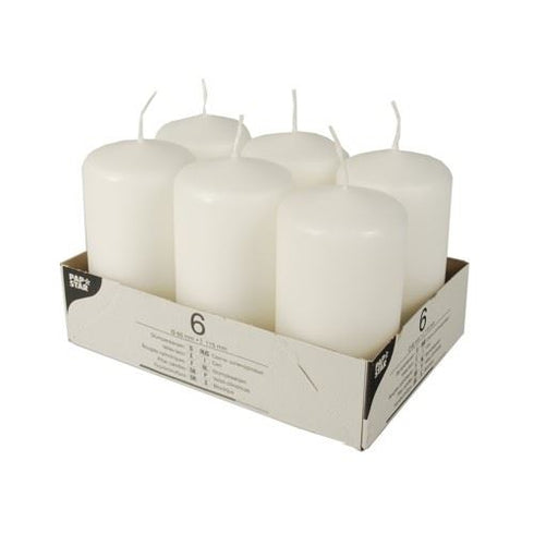 PACK OF 6 WHITE PILLAR CANDLES 60 X 115MM. PS17994