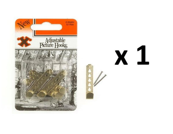 Adjustable Picture Hooks - Brass Plated 6-Pack FS12872