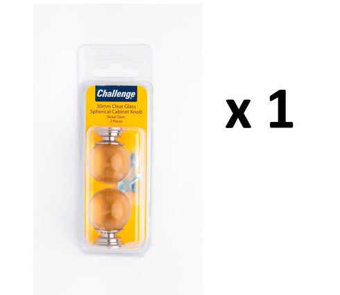 Glass Cabinet Knobs - Clear Spherical Design with Nickel Stem