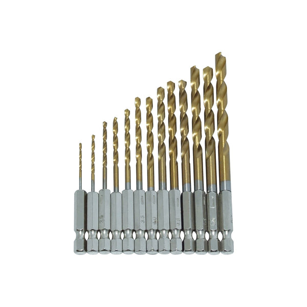 HSS Drill Bit Set - AM-TECH 13PC Titanium Coated, 1/4" F1120