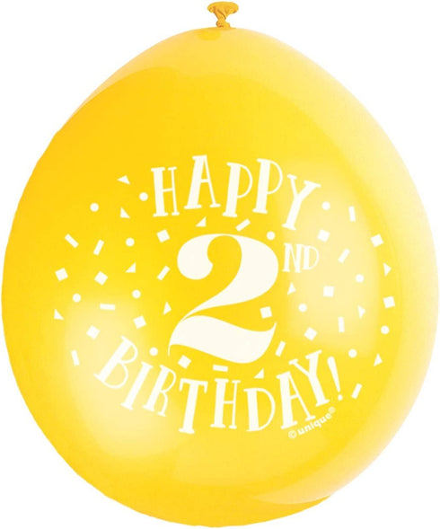 2nd Birthday Balloons - Unique Party Happy Latex Pack | UNI56034
