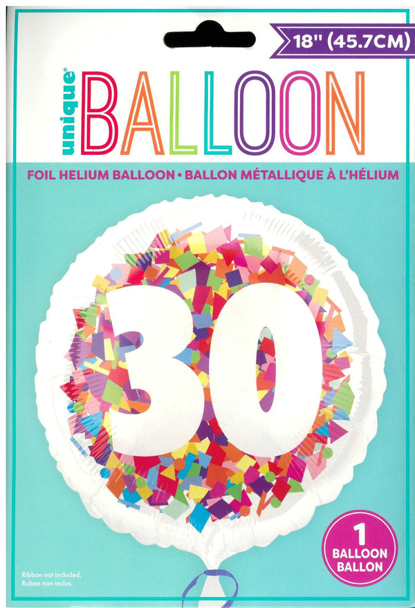 30th Birthday Balloon - Unique Bright Confetti Foil Decoration