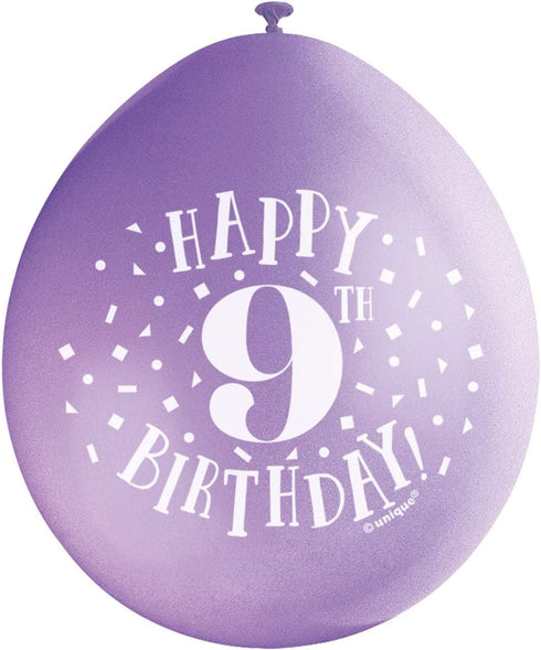 9th Birthday Balloons - Multicolour Pack of 10 | UNIQUE PARTY