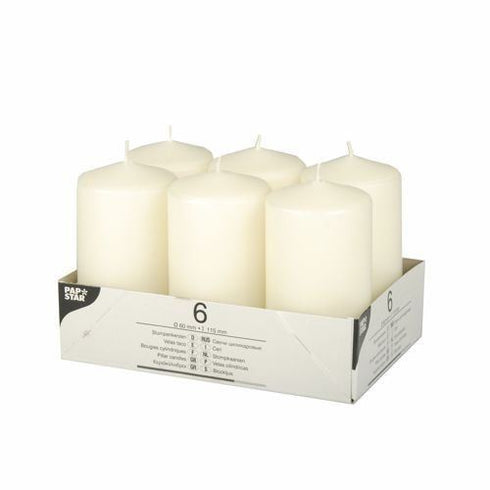 PACK OF 6 CREAM PILLAR CANDLES 60 X 115 MM. PS17991