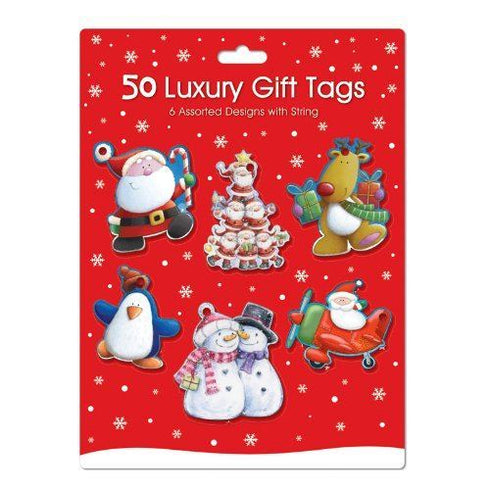 Luxury Christmas Gift Tags - Cute Designs with String (50 Pack)