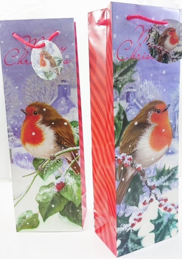 Christmas Robin Bottle Bag - Perfect for Holiday Gifting | 8668