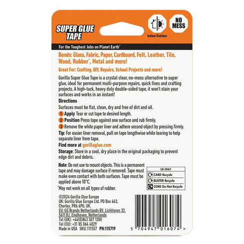 Gorilla Double Sided Tape 15.8mm x 6.1m - Heavy Duty Mounting