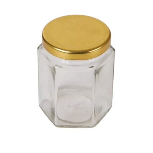 Gold Lid Jar 110ml - Hexagonal Glass Container with Screw Lid