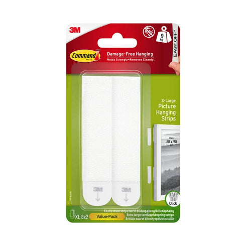 COMMAND 17217-8UKN X-LARGE WHITE PICTURE HANGING STRIPS 8 PAIRS. WL4402-8
