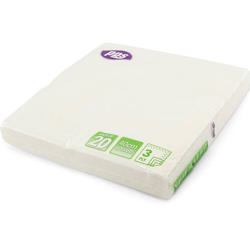 White Paper Napkins - PPS 3 Ply 40x40cm 20 Pack | PPS99201