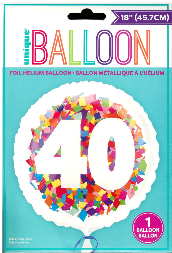 40th Birthday Balloon - Unique Bright Confetti Round Foil Decor