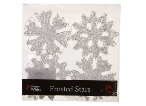 4 CHRISTMAS TREE ROOM DECORATIONS FROSTED SNOWFLAKES ORNAMENTS PARTY. PM451916