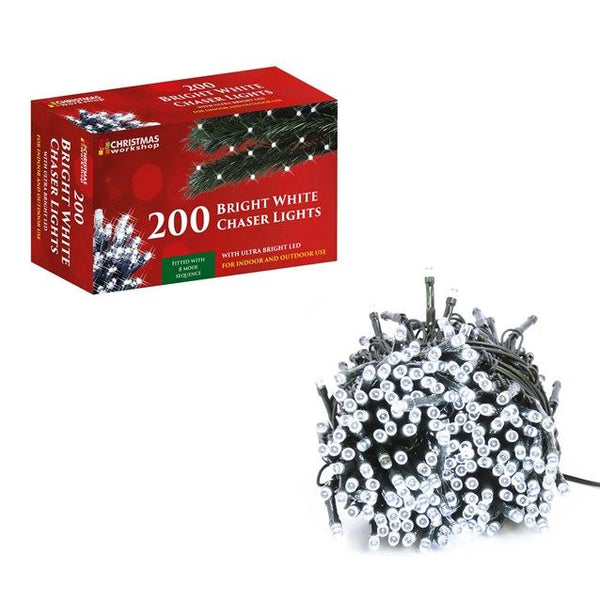 THE CHRISTMAS WORKSHOP 200 BRIGHT WHITE LED CHASER CHRISTMAS LIGHTS 13.9 M. BML77470