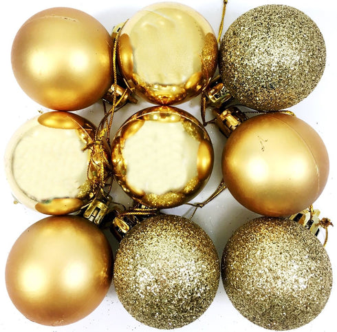 Gold Christmas Baubles - Set of 9 Luxury Tree Ornaments