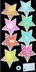 BATTERY OPERATED LED STARS MULTICOLOUR 12CM 8/PK. DP55229