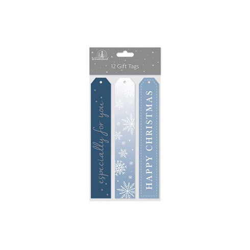 12 PACK LONG LUGGAGE STYLE CHRISTMAS GLITTER & FOIL GIFT TAGS. TA8836