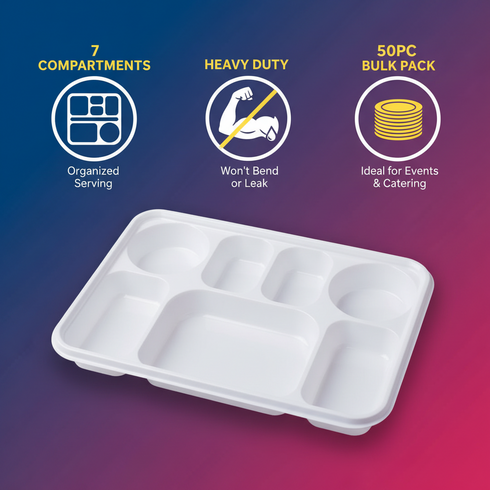 HEAVY DUTY 7 COMPARTMENT PLASTIC DINNER PLATES - 50PC. DD9702