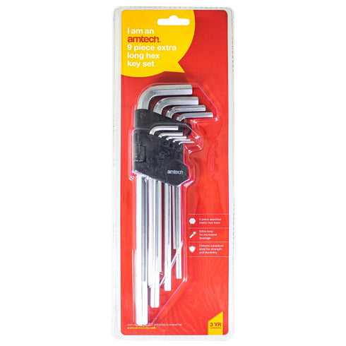 Extra Long Hex Key Set - AMTECH 9PC Metric 1.5-10MM I8778