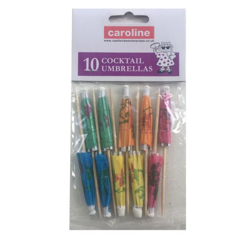 Cocktail Umbrella Parasols - Caroline Paper Pack of 10, #1143