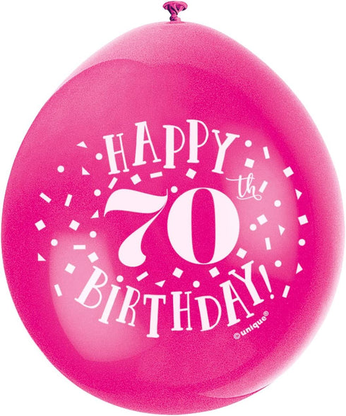 70th Birthday Balloons - Unique Party Multicolour Pack of 10