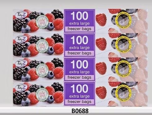 TIDYZ EXTRA LARGE FREEZER BAGS 100 P/K APX 28 CM. B0688