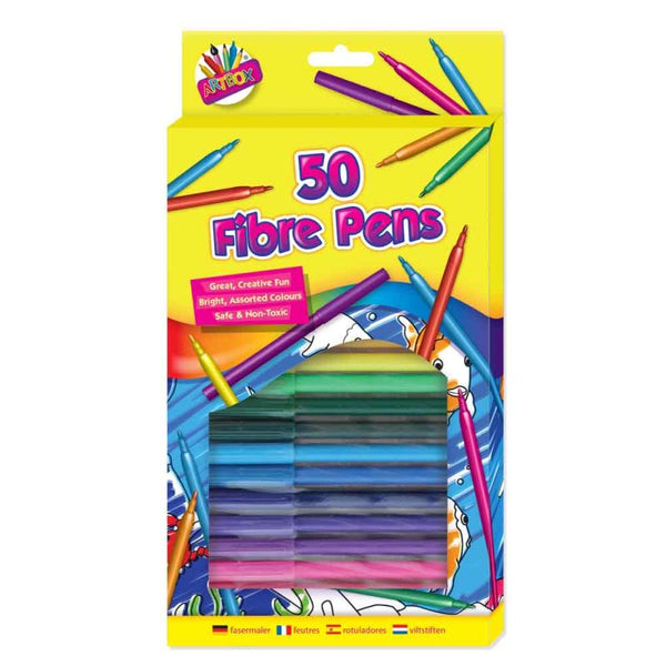Kids Colouring Pens - 50 Coloured Fibre Set for School & Art TA1085
