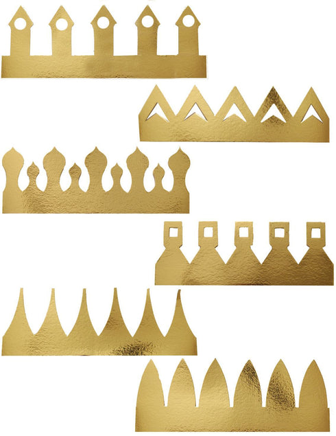 6 GOLDEN GOLD PARTY CROWN HAT KING QUEEN DRAMA PLAY ART CRAFT. DP21063
