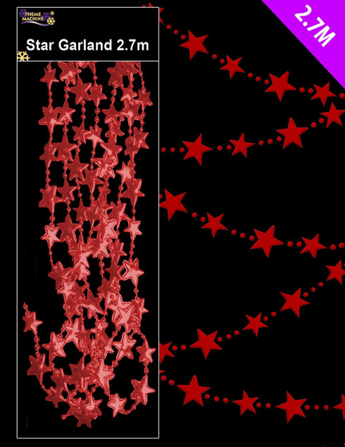 STAR BEAD CHAIN GARLAND 2.7M RED IDEAL FOR TREE ROOM DECORATIONS ( 54126). PI451910R
