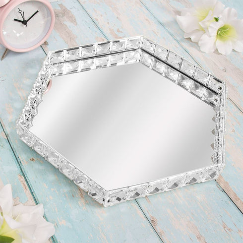 Hexagon Mirror Tray Silver 33cm - Elegant Decor Accent | LP47999