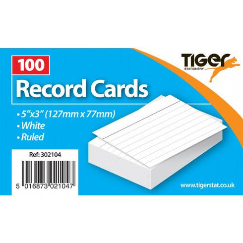 Record Cards 5x3 - Tiger White Index Cards 100 Sheets T302104