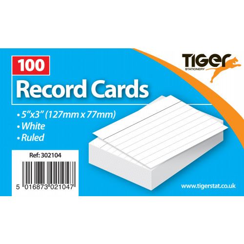 Record Cards 5x3 - Tiger White Index Cards 100 Sheets T302104