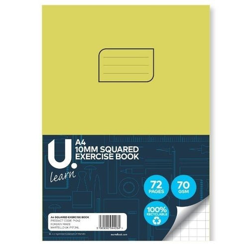 U LEARN A4 10MM SQUARED EXERCISE BOOK 70GSM 36 SHEETS. P1042